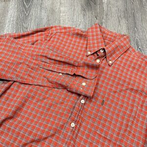 Barbour Shirt Men's Medium Field Tattersall Orange Blue Check Button Down‎ Shirt
